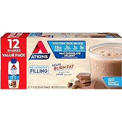 Atkins Gluten Free Protein-Rich Shake, Milk Chocolate Delight, Keto Friendly, 11 Fl Oz Pack of 12