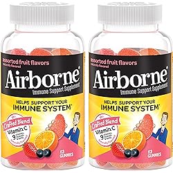 Airborne 750mg Vitamin C Gummies For Adults, Immune Support Supplement with Powerful Antioxidants Vitamins A C & E - 2x63ct Bottles 126 Gummies, Assorted Fruit Flavor