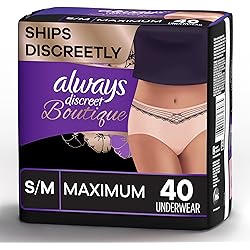 Always Discreet Boutique, Incontinence & Postpartum Underwear for Women, Disposable, Maximum Protection, Peach, SmallMedium, 20 Count, Pack of 2