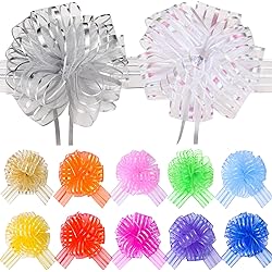12 Pieces Pull Wrapping Bow Large Organza Gift Pull Bows with Ribbon for Wedding Gift Baskets Mixed Color, 6 Inch