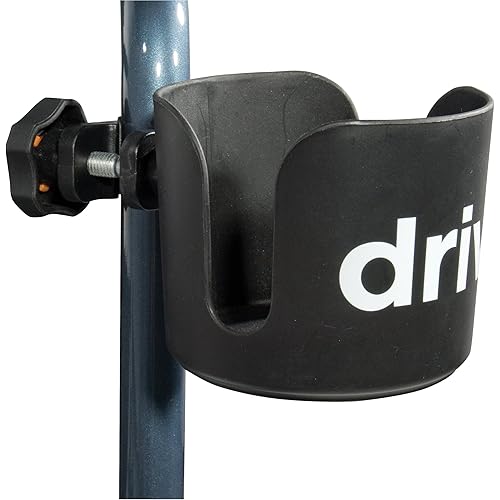 Drive Medical Universal Clamp-On Cup Holder For Walker, Rollator, Wheelchair, 3 x 3 Inch, Black