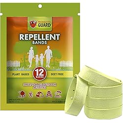 Mosquito Guard Repellent Bands Bracelets 12 Pack Made with Natural Plant Based Ingredients - Citronella, Lemongrass Oil. DEET Free