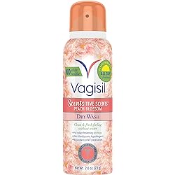 Vagisil Scentsitive Scents Feminine Dry Wash Deodorant Spray for Women, Gynecologist Tested, Paraben Free, Peach Blossom, 2.6 Ounce Pack of 1
