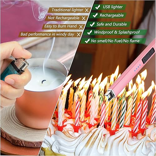 MEIRUBY Lighter Electric Lighter Candle Lighter Rechargeable USB Lighter Arc Lighters for Candle Camping Family Use Rose Gold