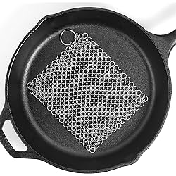 Ationgle 8"x6" Stainless Steel Cast Iron Cleaner 316L Chainmail Scrubber for Cast Iron Pan Pre-Seasoned Pan Dutch Ovens Waffle Iron Pans