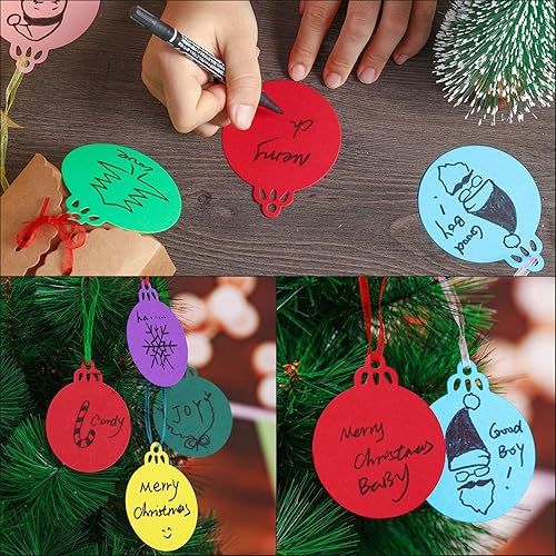 120 Pieces Round Bauble Hanging Gift Tags Christmas Tree Blank Hanging Ornaments with 120 Pieces Ribbons and a Pen for Christmas Decoration DIY Crafts 120 Pieces