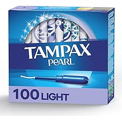 Tampax Pearl Tampons Light Absorbency, 100 Count, BPA-Free Plastic Applicator and LeakGuard Braid, Unscented, 50 Count, Pack of 2 100 Count Total
