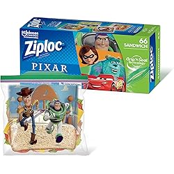 Ziploc Sandwich and Snack Bags for On the Go Freshness, Grip 'n Seal Technology for Easier Grip, Open, and Close, 66 Count, Pixar Designs