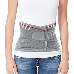 ORTONYX Lumbar Support Belt Lumbosacral Back Brace – Ergonomic Design and Breathable Material - Lower Back Pain Relief Warmer Stretcher - ML Waist 31.5-39.4 GrayRed