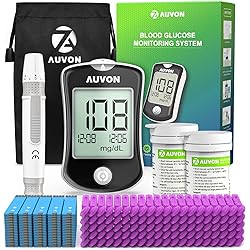 AUVON Blood Glucose Monitor Kit for Accurate Test, Diabetes Testing Kit with 100 Glucometer Strips, 100 30G Lancets and Lancing Devices, I-QARE DS-W Portable Blood Sugar Test Kit, No Coding Required