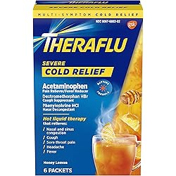 Theraflu Multi-Symptom Severe Cold Medicine, Cold and Cough Medicine Powder Packets, Green Tea and Honey Lemon Flavors - 6 Packets