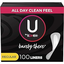 U by Kotex Barely There Thin Panty Liners, Light Absorbency, Regular Length, Unscented, 100 Count Packaging May Vary