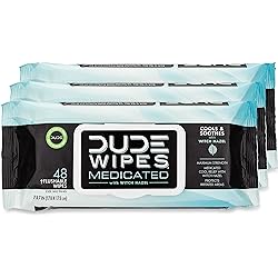 DUDE Wipes Medicated Flushable Wipes - 3 Pack, 144 Wipes - Unscented Extra-Large Wipes with Maximum Strength Medicated Witch Hazel - Septic and Sewer Safe Medicated Wipes