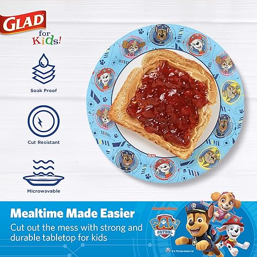 Glad for Kids Paw Patrol Disposable Dining Supplies | Bundle Includes Disposable Paper Plates, Paper Cups, and Paper Straws for Kids in Paw Patrol Core Pups Print | Heavy Duty Disposable Dining Set