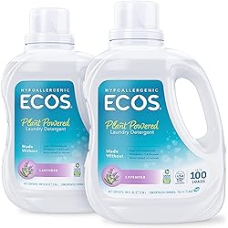 ECOS 2x Hypoallergenic Liquid Laundry Detergent, Lavender, 200 loads, 100oz Bottle by Earth Friendly Products Pack of 2