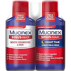 Severe Congestion & Pain Relief, Mucinex Sinus-Max Max Strength, 12oz 2x6oz Clears Sinus & Nasal Congestion, Relieves Headache & Fever, Thins & Loosens Mucus