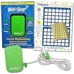 Wet-Stop 3 Green Bedwetting Enuresis Alarm with Loud Sound and Strong Vibration for Boys or Girls, Proven Solution for Bedwetters