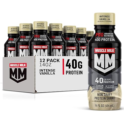 Muscle Milk Pro Advanced Nutrition Protein Shake, Intense Vanilla, 14 Fl Oz Bottle, 12 Pack, 40g Protein, 1g Sugar, 16 Vitamins & Minerals, 6g Fiber, Workout Recovery, Packaging May Vary