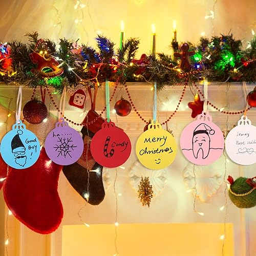 120 Pieces Round Bauble Hanging Gift Tags Christmas Tree Blank Hanging Ornaments with 120 Pieces Ribbons and a Pen for Christmas Decoration DIY Crafts 120 Pieces