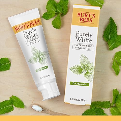 Burt’s Bees Toothpaste, Natural Flavor, Fluoride-Free, Purely White, Zen Peppermint, 4.7 oz, Pack of 3