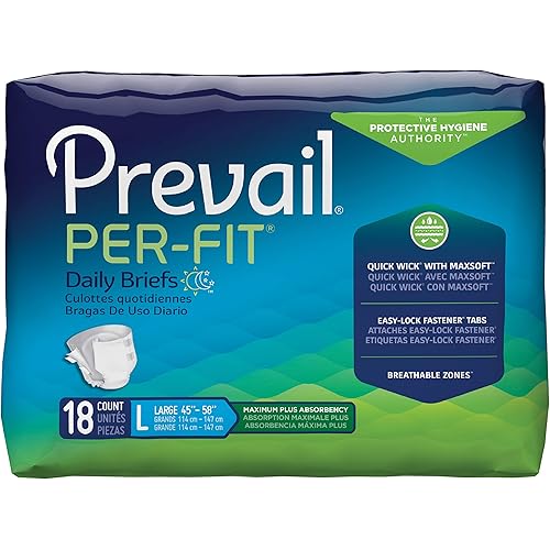 Prevail Per-Fit Maximum Plus Absorbency Incontinence Briefs, Large, 18-Count