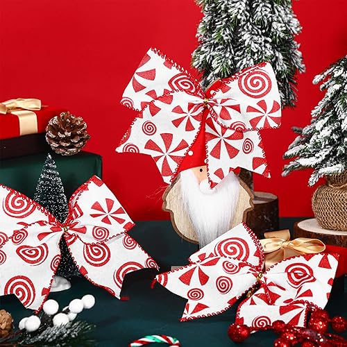 12 Pieces Christmas Bows Holiday Christmas Wreaths Bows 6 Inch Decorative Christmas Bows Red and White Christmas Bows Christmas Decorations for Christmas Wedding Gift Wrapping Crafts Cute Style