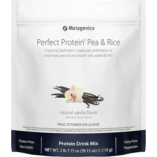 Metagenics Perfect Protein® Pea & Rice - Featuring OptiProtein®, a Balanced Combination of Proprietary Pea and Rice Protein with Added BCAAs, Vanilla Flavor | 30 Servings