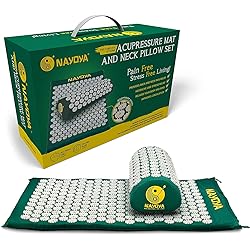 NAYOYA Neck and Back Pain Relief - Acupressure Mat and Neck Pillow Set - Relieves Stress and Sciatic Pain for Optimal Health and Wellness - in a Carry Box with Handle for Storage and Travel