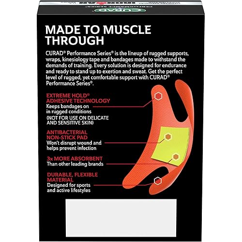 Curad Performance Series Ironman Fingertip and Knuckle Antibacterial Bandages, Extreme Hold Adhesive Technology, Fabric Bandages, 20 Count