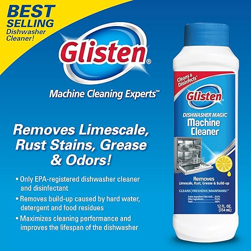 Glisten Dishwasher Cleaner & Disinfectant, Removes Limescale, Rust, Grease and Buildup, All-Natural, Fresh Lemon