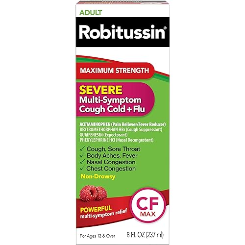 Robitussin Adult Severe Multi-Symptom Cough Cold Flu Medicine, 8 Fl Oz Pack of 2