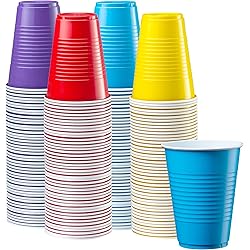 Disposable Party Plastic Cups [240 Pack - 16 oz.] Assorted Colors Drinking Cups