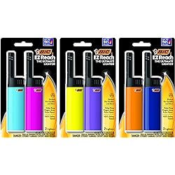 BIC EZ Reach Candle Lighter, The Ultimate Lighter with Extended Wand for Grills and Firepits 1.45-inch, 6 Count Pack Bic Long Lighter Assortment of Colors May Vary