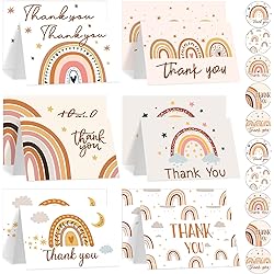 24 Pieces Rainbow Thank You Cards with Envelopes and Stickers Boho Greeting Cards Rainbow Blank Note Cards Appreciation Cards Boho Party Favors Supplies for Baby Shower Wedding Birthday Party