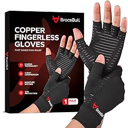 BraceBull Arthritis Gloves 1 Pair, Copper Infused Compression Gloves for Relieve Muscle Pain, Carpal Tunnel, RSI, Rheumatoid, Tendonitis, Fingerless Gloves for Hands Pain for Women & Men M, Black