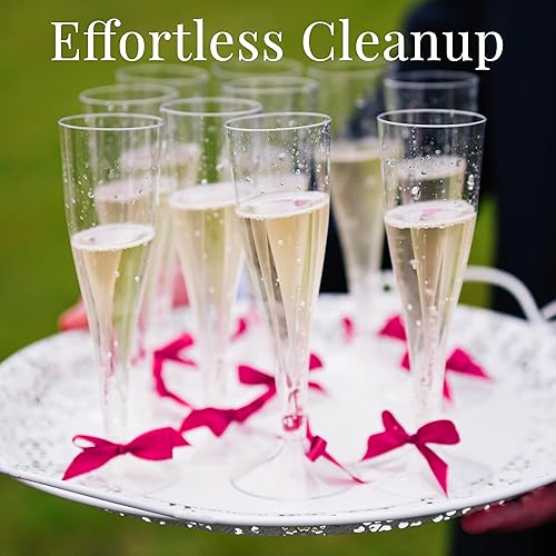 24 Plastic Champagne Flutes Disposable | Clear Glasses for Parties | Cups | Toasting ,Mimosa Glasses | New Years Eve Party Supplies 2023