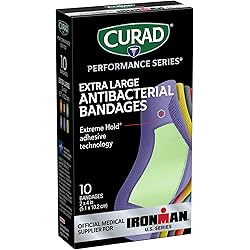 Curad - CURIM5018 Performance Series Ironman XL Antibacterial Bandages, Extreme Hold Adhesive Technology, Fabric Bandages, 10 Count