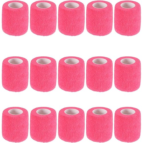 KISEER 15 Pack 2” x 5 Yards Self Adhesive Bandage Breathable Cohesive Bandage Wrap Rolls Elastic Self-Adherent Tape for Stretch Athletic, Sports, Wrist, Ankle Pink