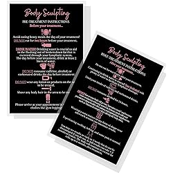 Body Sculpting Pre and Post Treatment Information Cards | 30 Pack | 4x6” inch Large Postcard Size | Black with Rose Gold Design