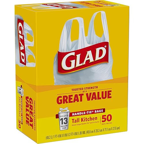 Glad Tall Handle-Tie Kitchen Trash Bags - 13 Gallon - 50 Count