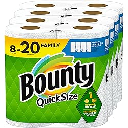 Bounty Quick Size Paper Towels, White, 8 Family Rolls = 20 Regular Rolls Packaging May Vary