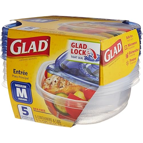 Glad Gladware Entree Plastic Square Containers with Lids, 25 Ounce, 5 Count Pack of 1