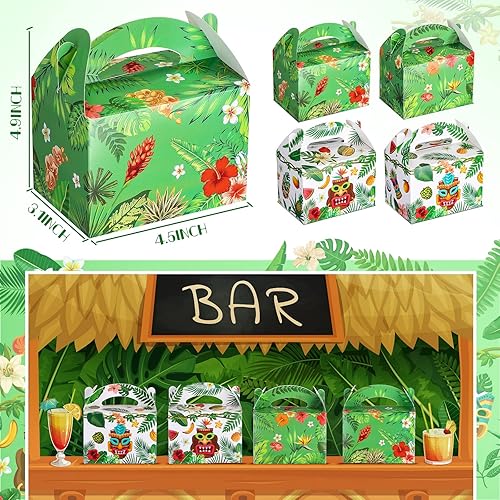 30 Pcs Luau Party Favor Boxes, Tropical Gift Box Set Hawaiian Goodie Boxes Candy Boxes Tropical Treat Gift Paper Cardboard Boxes with Handles for Picnic Crafts Snacks Baby Shower Party, 4.5 x 3.5 Inch