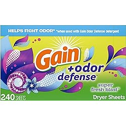 Gain Odor Defense Dryer Sheets, Super Fresh Blast Scent Fabric Softener Sheets, 240 ct