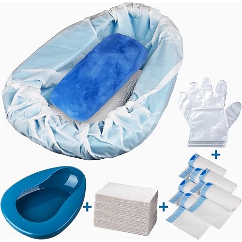 MINIVON Bedpan Set with 30 Disposable Liners, Super Absorbent Pads and Gloves - Pack 30 Count - Bed Pan for Elderly Women Females Bedridden Patients, Bedpan for Men