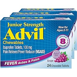 Advil Junior Strength Chewable Ibuprofen Pain Reliever and Fever Reducer, Grape, 24 Count,pack of 3
