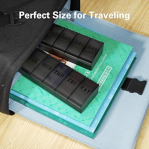 TookMag 2 Pack Weekly Pill Organizer Extra Large, Daily Pill Case 7 Day, Large Capacity Medicine Organizer for Pills Vitamin Fish Oil Supplements Black