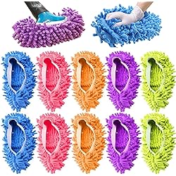 5-Pairs Mop Slippers Shoes for Floor Cleaning , 10 Pcs Microfiber Shoes Cover Reusable Dust Mops for Women Washable , Mop Socks for Foot Dust Hair Cleaners Sweeping House Office Bathroom Kitchen