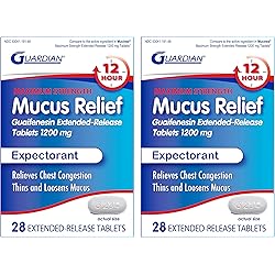 Guardian Mucus Relief 12 Hour Extended Release Guaifenesin, 1200mg Maximum Strength, 56 Count, Chest Congestion Expectorant Tablets