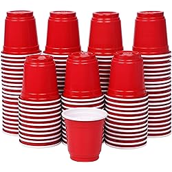 Zcaukya Mini Disposable Shot Cups, 2oz 120 Count Red Plastic Cups, Small Disposable 2oz Party Cups, Red